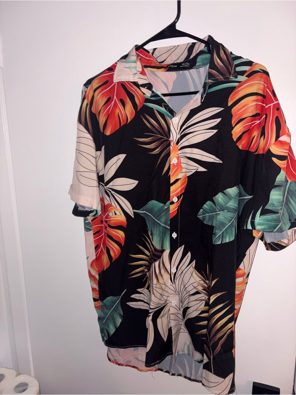 Tropical Black Botanical Button-Up Shirt